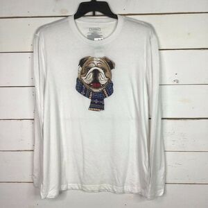 New Club Room Bulldog Winter Scarf Christmas Holiday Shirt White Men's Large